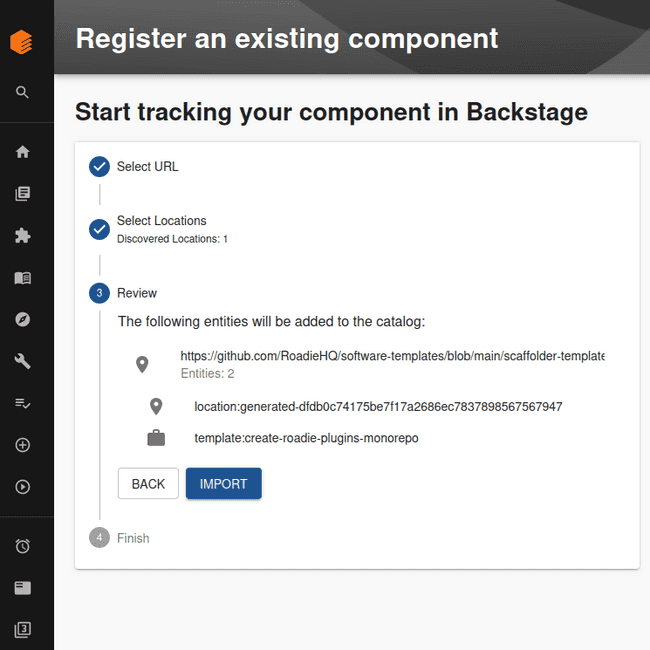 Importing scaffolder template to create plugins monorepo