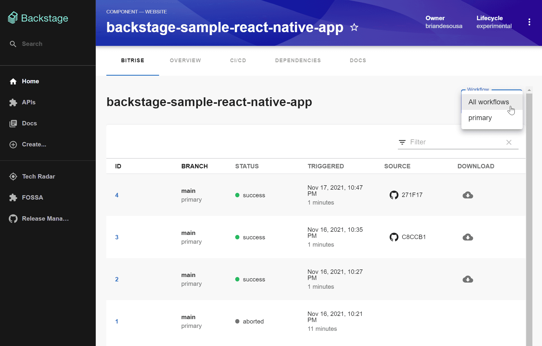 Bitrise in Backstage